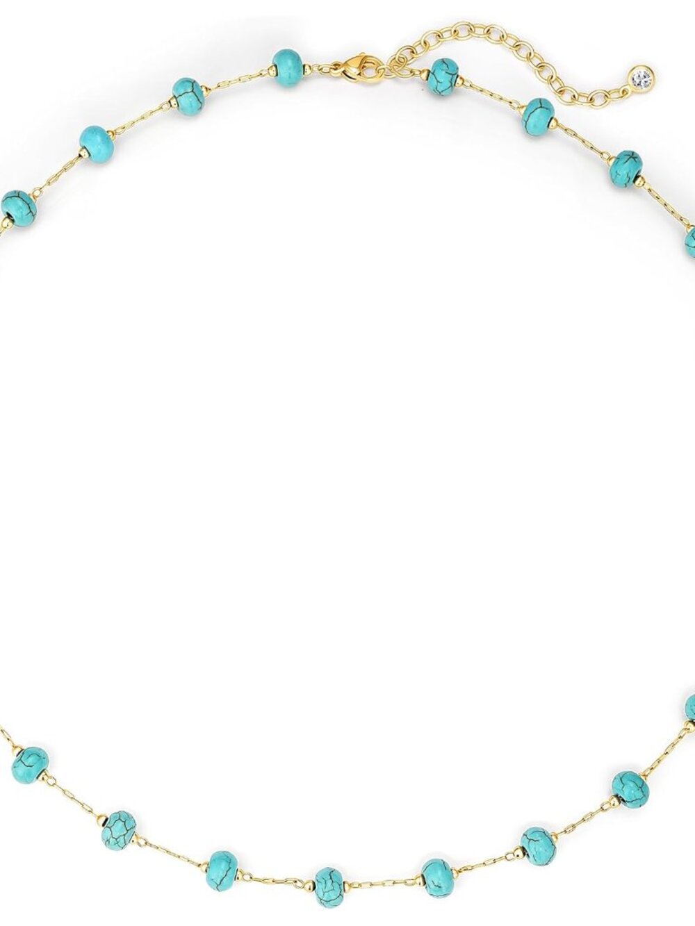 Created Turquoise Beaded Choker Necklace with Gold Chain - Fashion Must-Have